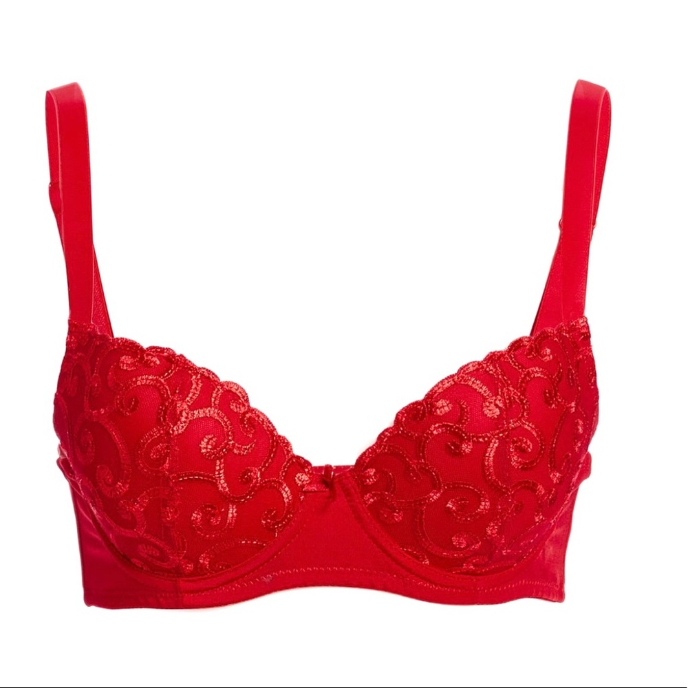 Red lace push-up bra. Lightly padded